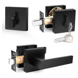 Flat Black Door Handles with Single Cylinder Deadbolts Combo Pack 