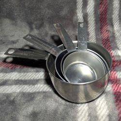 Set of 4 Vintage FOLEY Measuring Cups Stainless 1/4, 1/3, 1/2, 1 Cup,Script Logo