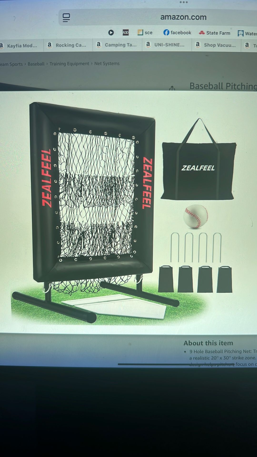 NEW Baseball Pitching Net. Pro 9 Hole Pitching Net w/Strike Zone Target, 5 Height Adjustable, Easy Setup Trainer Net for Baseball/Softball w/Ball/Home