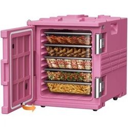 Cammoo Pink 82qt Non-electric Hot Box Food Warmer With Wheels, 304 Stainless Steel Latch, Insulated Food Carrier For 5 Full-size Pans(not Included), F