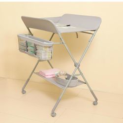 Baby Changing Table with Wheels Portable Diaper Changing Station Adjustable Height Grey