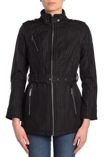 Michael Kors Missy Faux Leather Trim Belted Jacket