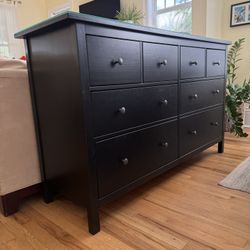 Ikea Hemnes Black Dresser Solid Wood, glass top (8 drawers)