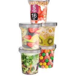 5 Pack Containers & Lids, 16 oz Food Storage Containers, To Go Plastic Container
