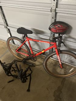Bike with helmet and bike rack