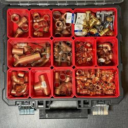 Large Copper Plumbing Fittings Lot + Craftsman XL Organizer – 100+ Pieces