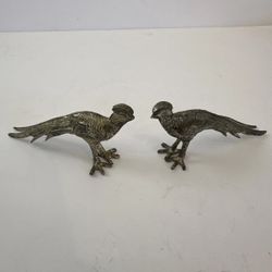 2 VINTAGE METAL PHEASANT BIRD MALE FEMALE FIGURINE PORTUGAL