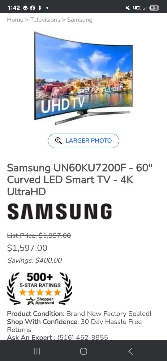 50 Inch Samsung Curve Touchscreen Smart TV