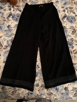 Black Wide-Leg Pants with Stripe Hem