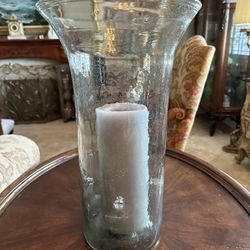 Large Handblown, Glass, Hurricane Vase Or Candleholder 