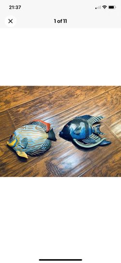 Set of 2 Vintage Wall Hanging Fush Decor, Blue Tang & Long Fin Angel