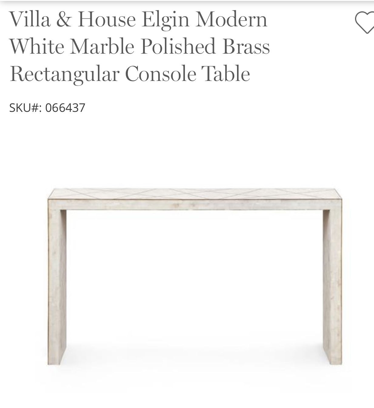 Villa & House Elgin Modern White Marble Polished Brass Rectangular Console Table