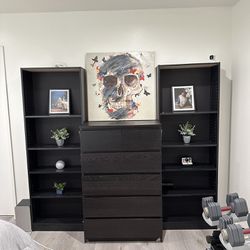 IKEA Malm Dresser And Bookshelves Black Brown