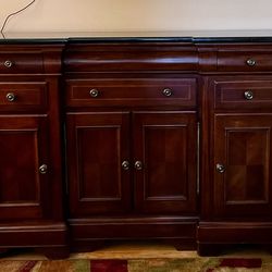 Universal (Server/Buffet) Avignon furniture line featuring cherrywood and white veined black marble top with felt-lined drawers