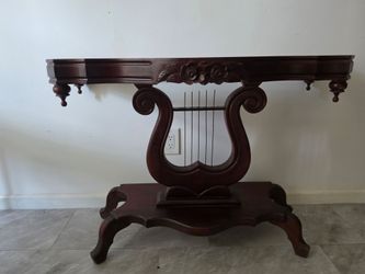Antique-Style Mahogany Lyre Base Console Table