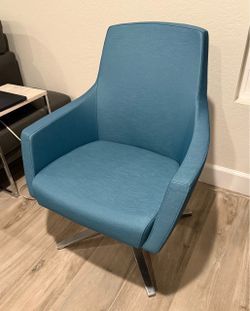 Like New Teal Blue Upholstered Accent Swivel Chair (height adjustable)