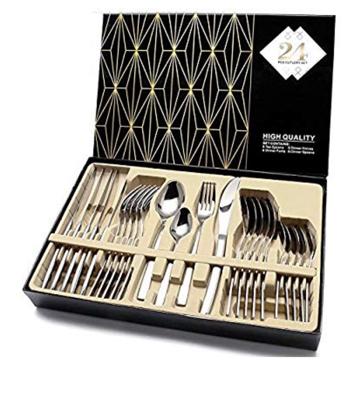 HOBO Silverware Set,24-Piece Stainless Steel Flatware Sets High-grade Mirror Polishing Cutlery Sets,Multipurpose Use for Home,Kitchen,Restaurant Tabl