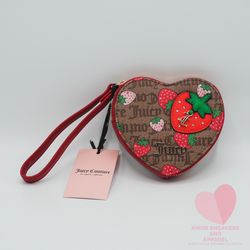 Juicy Couture Freshly Picked Heart Zip Around Wristlet Wallet Chestnut Chino