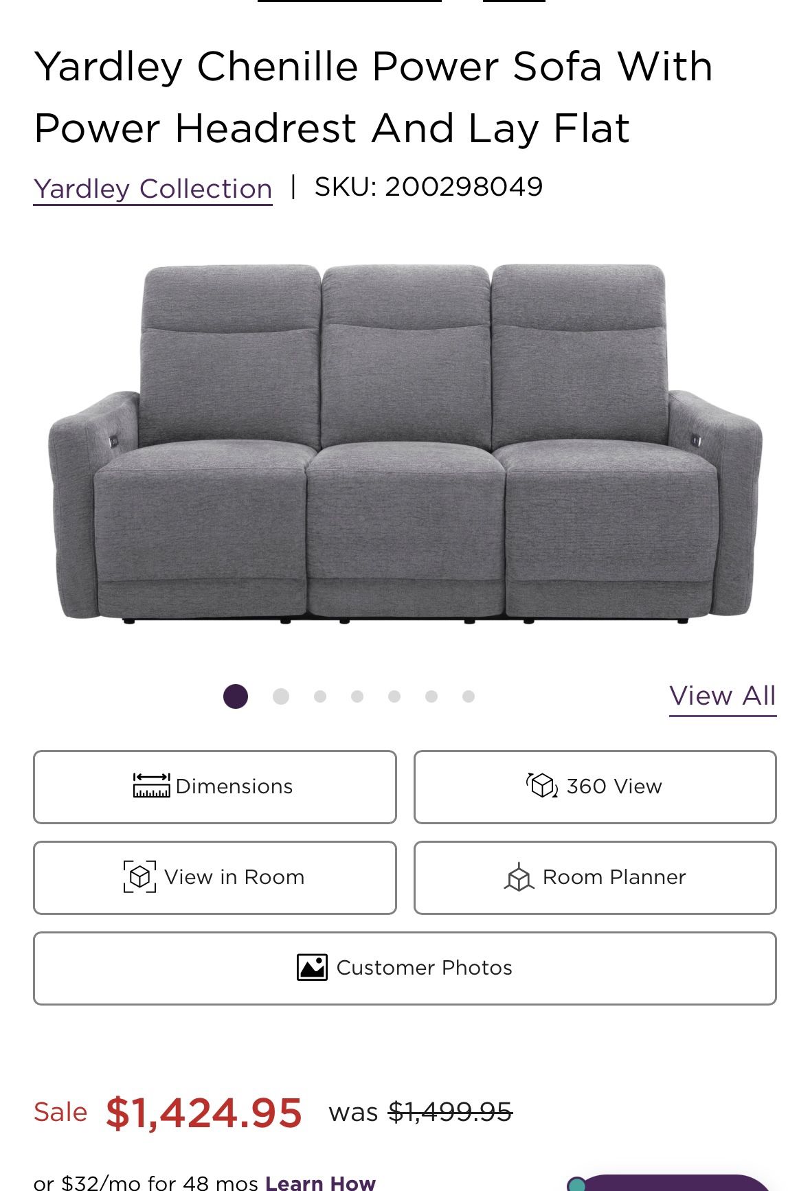 Power Reclining Couch - Raymour & Flanigan Yardley Chenille