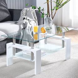 Modern Glass Coffee Table – White & Chrome 2-Tier Living Room Center Table