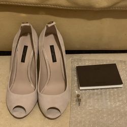 Louis Vuitton Pumps Women Beiges Suede High Heels Leather Calf Skin Open Toe