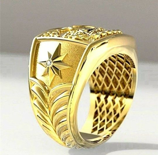 Size 10 Fashion Luxury Ring 18K Gold Plated Letter K with Crown Pattern Dazzling CZ Ring For Men 