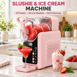 Pink Slushie & Ice Cream Machine for Home with LED Display