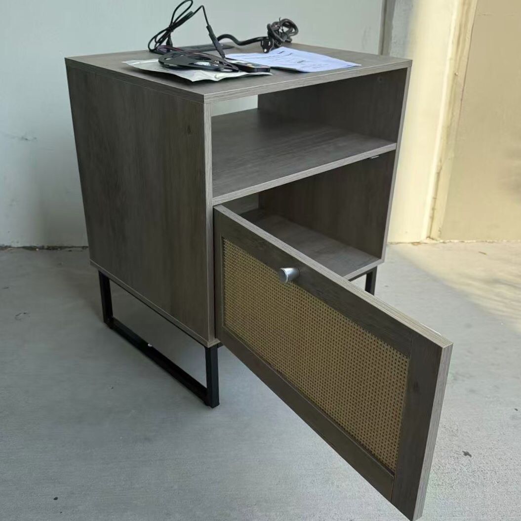 New In Box Nightstand Side Table With Electric Outlet And Color Changing LED Strip Light With Control Bedroom Office Furniture 