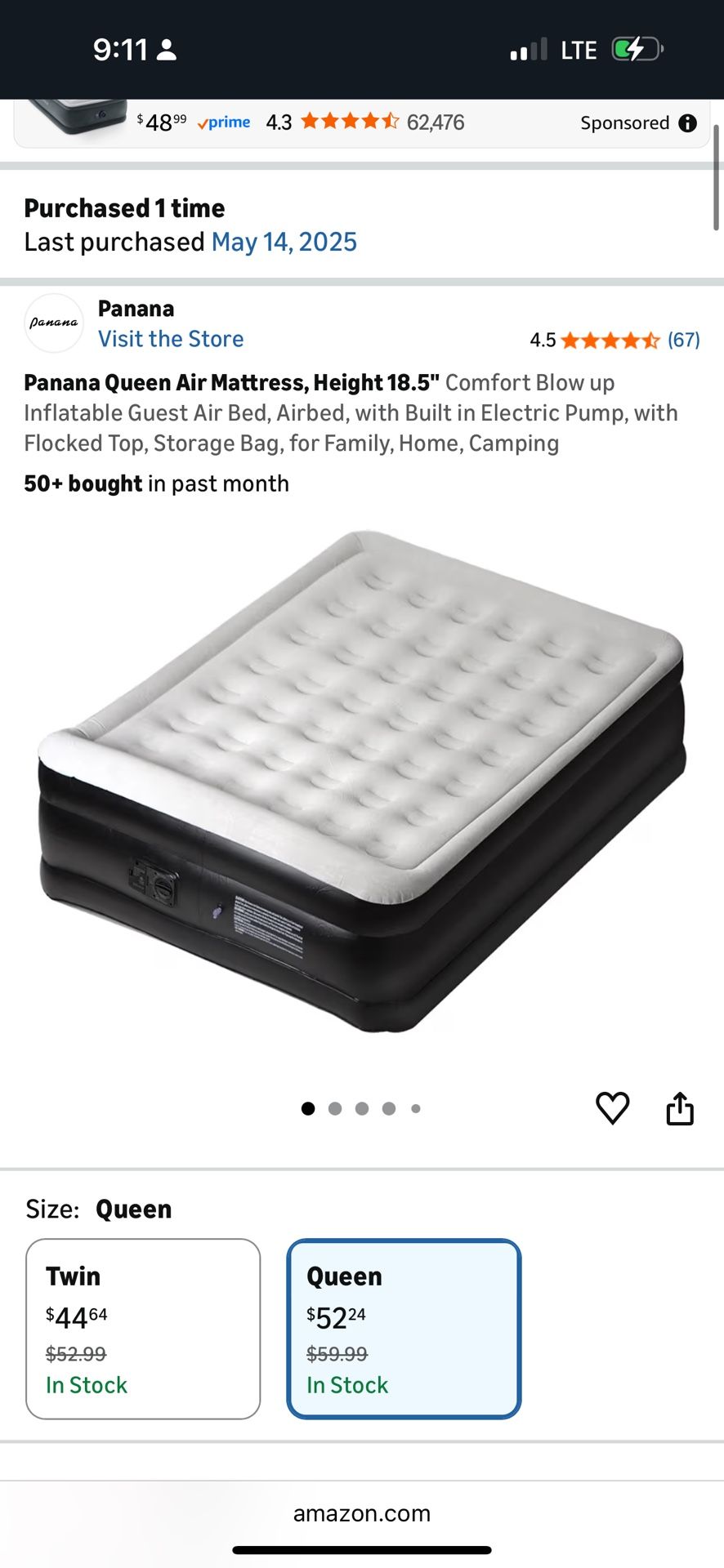Queen Size Automatic Air Mattress