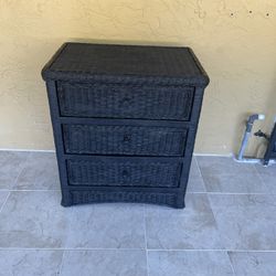 Dresser 3 Drawers Solid Wood And Wicker Black