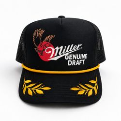 Miller Genuine Draft Trucker Hat – Black & Gold Vintage Style