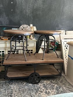 Industrial Wood and Metal Coffee Table with adjustable side tables