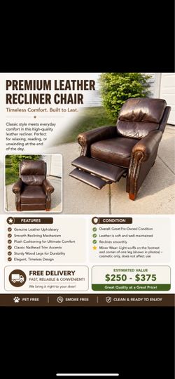 Brown Leather Recliner Chair – Great Condition – FREE DELIVERY