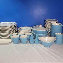 Vintage Atomic Mid-century Modern Royal China Blue Heaven Dinner 55 Piece Set