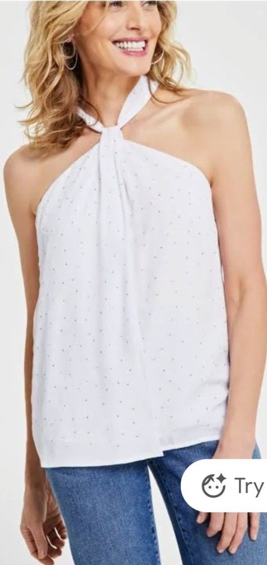 I.N.C. International Concepts women's white studded halter top