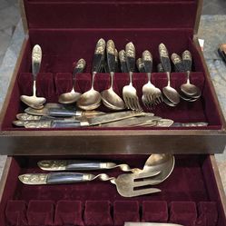 Vintage Siam Thailand Buddha Bronze/Horn cutlery set