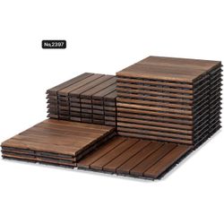 Acacia Wood Flooring Interlocking Deck Tiles for Patio Decor 27 PCS 6 Slats - Waterproof Indoor & Outdoor Decor - Balcony Garden Decking Tile (12.2 x 