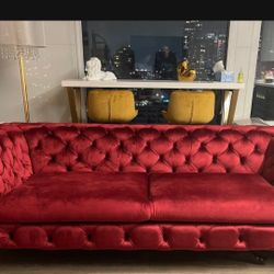 red velvet couch