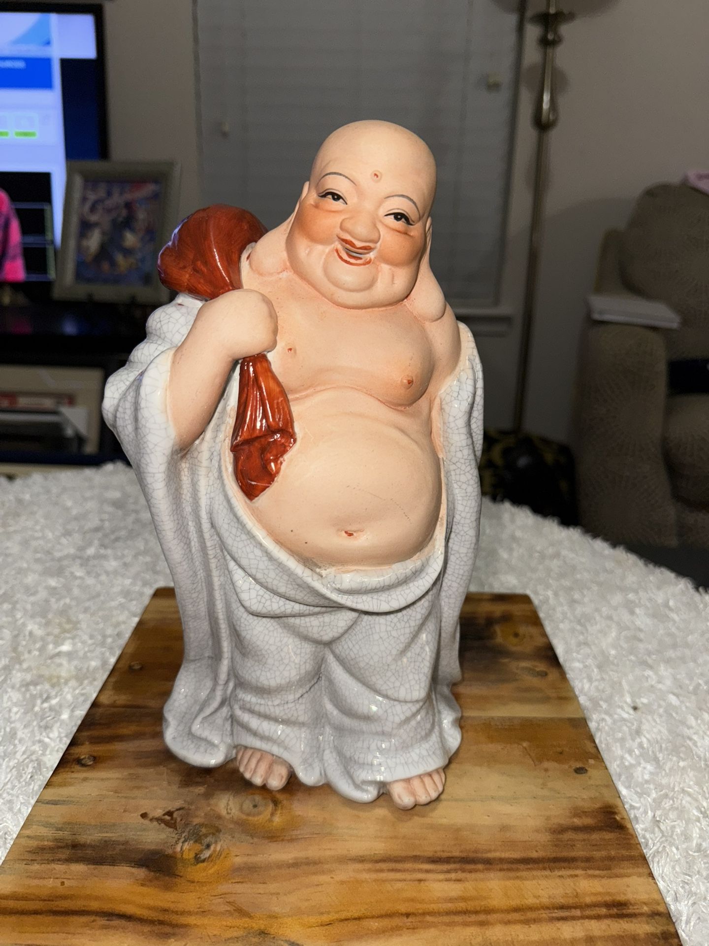 RARE LARGE ANTIQUE Feng Shui Happy Buddha. From the 1940s. Stamped 4 Pounds 10”.