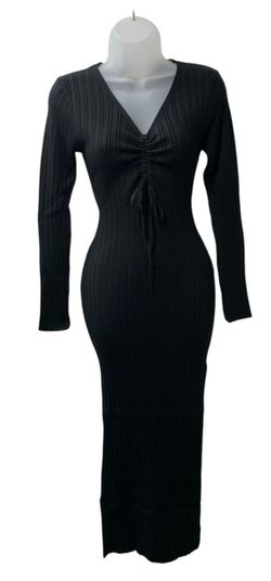 Petal & Pup Women's Irene Long Sleeve Midi Dress V-neck Bodycon Black Small