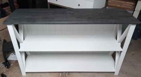 Solid Wood Farmhouse Storage Console, White/Grey