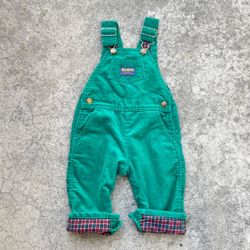 Vintage 80’s OSH KOSH B’GOSH Corduroy Flannel Lined Overalls 24 mos/ 2T Green
