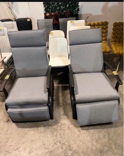 New set of 2 Outdoor Patio Recliner Chair With Flip Table Reclining Armchair