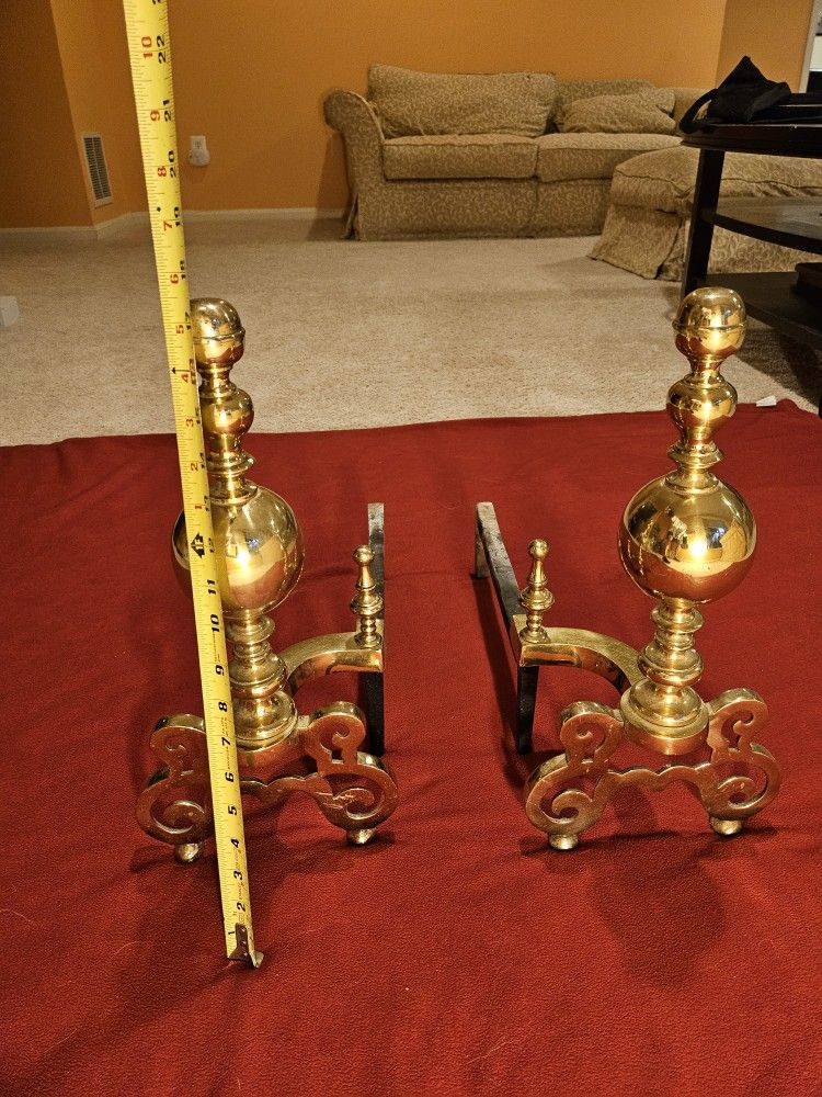 Antique Brass 18” Cannon Ball Andirons (Set of 2) – Heavy & Beautifully Preserved