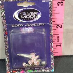@CHV.  SILVER MOON BODY JEWELRY BELLY BUTTON NAVEL RING GEM BUTTERFLY FLAIL STYLE 