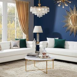 Luxury 2-pc Sofa Set White Boucle Fabric 