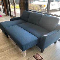 IN STOCK📌SAME DAY DELIVERY》Ashley Furniture Jarreau Blue Sofa Chaise Sleeper $699.》Sofa, Small Sectional, Couch, Seccional📌