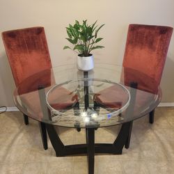 FREE – 45" Round Glass Dining Table + 2 Velvet Chairs