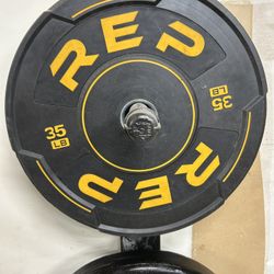 35 lb Olympic Plates, 40 lb Dumbbells, weight rack