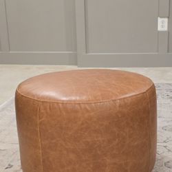 Rivet-Tompkins Contempary Foam-Padded Leather Ottoman 24"W Cognac 